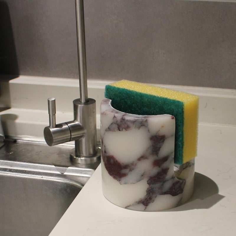 Natust Natural Travertine Marble Sponge Holder for Kitchen Sink, Drying Rack, Compact Sink Caddy Organizer - Calacatta Viola Marble - Image 2